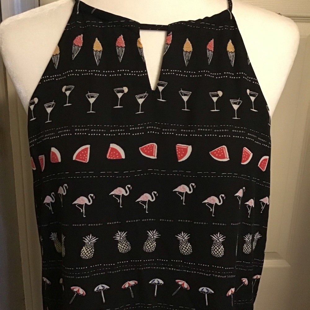 Finn & Grace Black Summer Dress with Martinis, Flamingos, Size  Medium